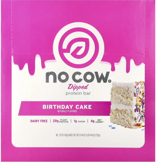 지금 곧 품절됩니다 No Cow 딥트 프로틴바 생일 케이크 바 12개 개당 60g(2.12oz) 서둘러주시면 감사하겠습니다, NoCow딥트프로틴바생일케이크바12개개당60g212oz, 60g - 쿠팡