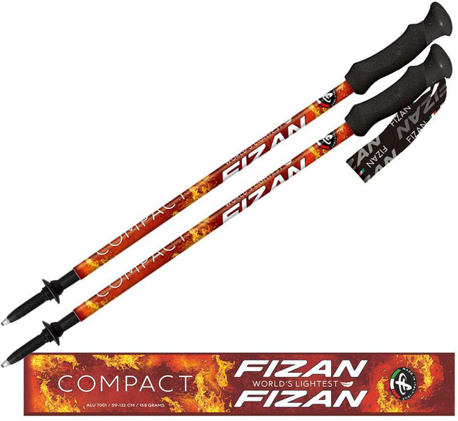 FIZAN COMPACT 三節式登山杖 輕量可調 舒適握把, 火焰, 1套