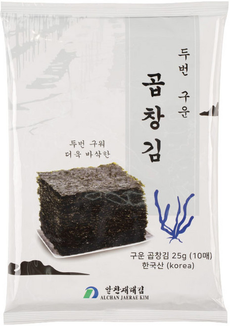 한국알찬 대천김 알찬재래 두번 구운 곱창김 10매 (25g) X 20봉 총 200매 (500g), 20개, 25g