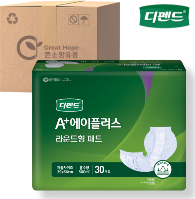 유한킴벌리 남녀공용 디펜드 속 기저귀 라운드형 성인기저귀/패드 대형, 3개, 30개입