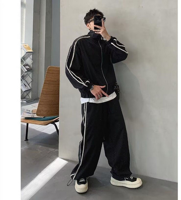 MAKABORO 남성 바람막이 투피스 세트 바람막이 점퍼 캐주얼 긴바지 트레이닝 봄가을 투피스