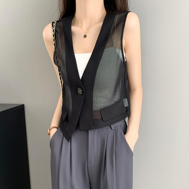 댄스복 조끼 시스루 V넥 라인 라틴 무대복, 블랙