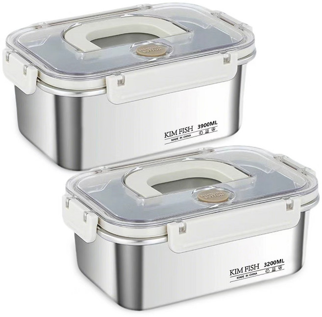 반찬통 스텐 김치통 스텐 보온 도시락통 스텐 밀폐용기 보온 다용도 김치통, 3200ML+3900ML, 1개