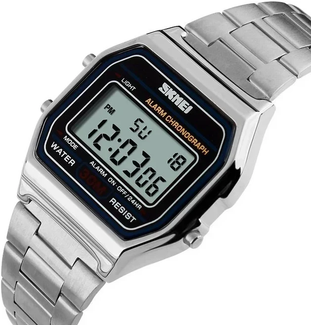 SKMEI Fashion LED 디지털 시계 스포츠 시계 남성 시계 시계 3Bar 방수 시계 알람 날짜 주 Reloj Hombre, 은색의
