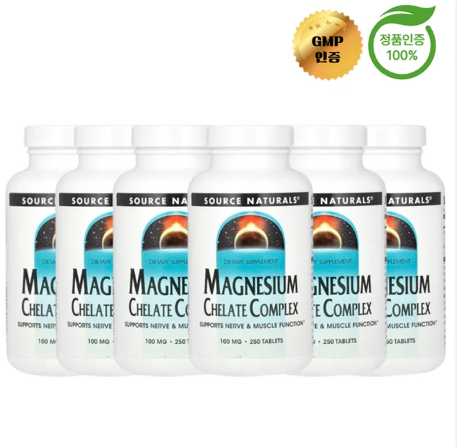 3+3 소스 내추럴스 마그네슘 킬레이트 복합체 100mg 250정, 6개, 250회분 - 쿠팡