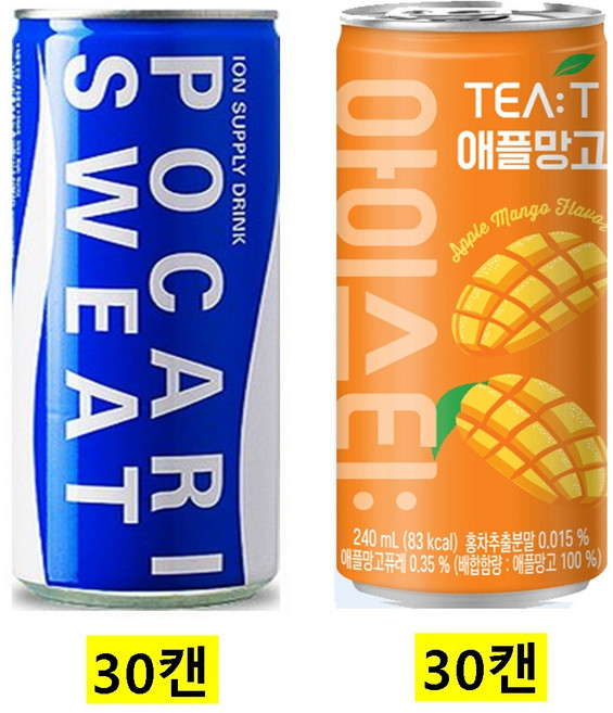 포카리스웨트캔240ml(30캔) + 아이스티 애플망고240ml(30캔), 60개, 240ml