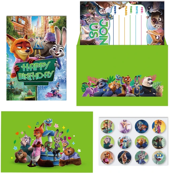 주토피아 닉과 주디 파티 장식 일회용 식기 세트 테이블보 배너 케이크 토퍼 풍선 생일 용품, 30 12pcs Envelopes
