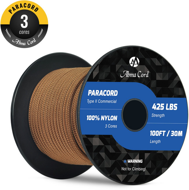 야외 및 캠핑용 3가닥 타입 II 낙하산 코드 포함 3mm 30m 파라코드, 코요테 브라운