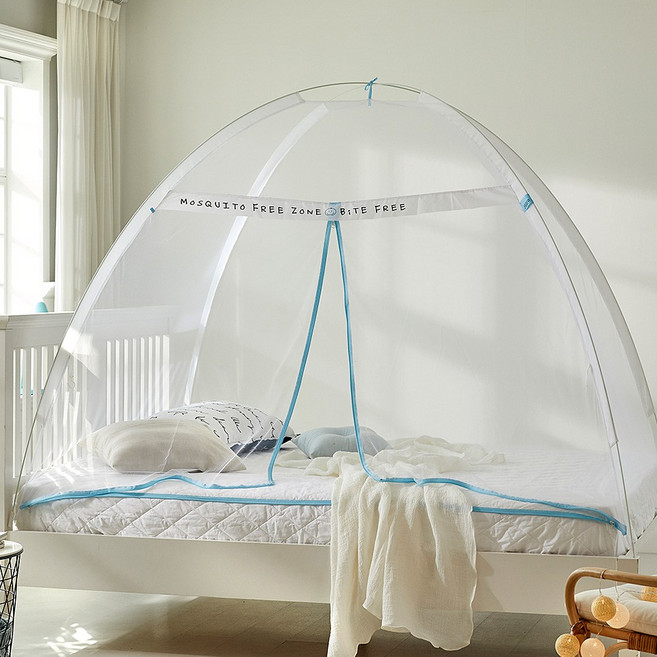 디오 원터치 모기장 프리미엄 침대 바닥 겸용 레터링 디자인 컬러지퍼, 폴마린 원터치모기장