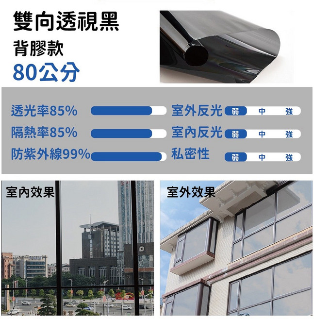 [現貨]隔熱貼 窗戶隔熱紙 隔熱紙汽車 隔熱紙窗戶 隔熱紙 玻璃隔熱紙 背膠款隔熱貼 隔熱 窗貼 60、80公分 無殘膠, 背膠款-雙向透視黑80公分