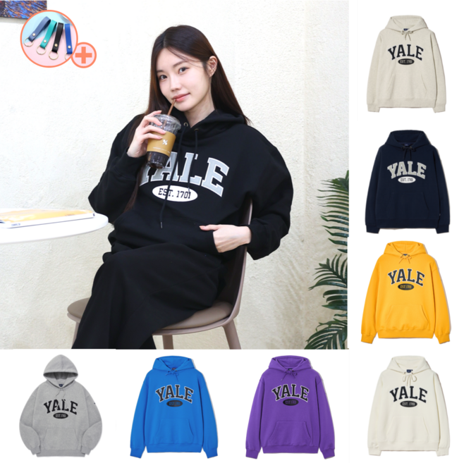 [국내정품] 예일 YALE 투톤 아치 후드티 남녀공용 빅로고 커플 티셔츠 캠퍼스룩 8컬러 with JS고급키링