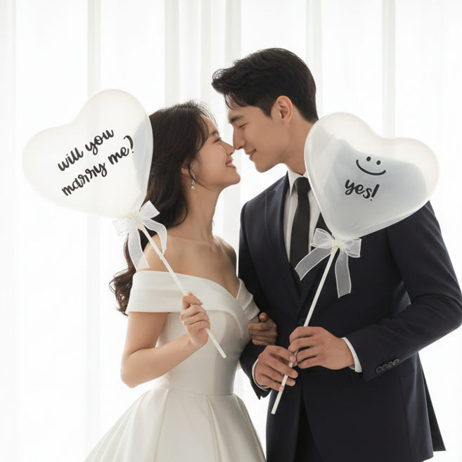 현재의태도 웨딩촬영 하트풍선 레터링세트 +여분풍선 프로포즈 윌유메리미, 1세트, 클리어하트