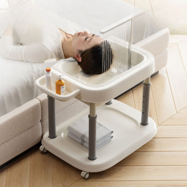가정용 이동식 삼푸대 누워서 머리감기 스케일링 물순환 (임산부 거동이 불편한 환자 어르신 샴푸대), 1개, 모던 그레이 수납 트레이 + 목 쿠션