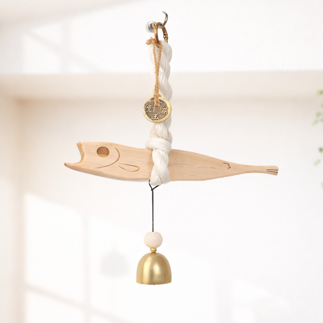 딜라잇홈 금전기원 엽전 액막이명태 선물세트 현관 도어벨 개업선물 신혼부부, 우드