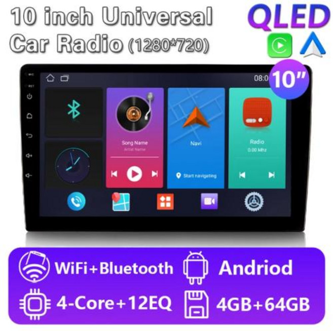 보스카 자동차 라디오 QLED 터치 스크린 무선 BT GPS FM 멀티미디어 비디오 MP5 플레이어 안드로이드 범용 카플레이 오토라디오 7 인치 9 인치 10 인치, 4-64-cp-9in-qled