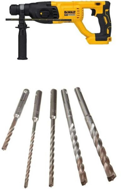 DEWALT DCH133B 20V Max XR 브러시리스 1인치 D-핸들 로터리 해머 드릴도구 전용과 DEWALT DW5470 5피스 록 카바이드 SDS 플러스 해머 비트 세트, w/ 5pc SDS Bits, 1개