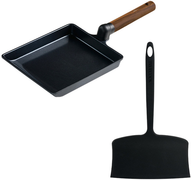 트루쿡 IH 세라믹 대형 계란말이팬 실리콘 자이언트 뒤집개 세트 블랙, 1개