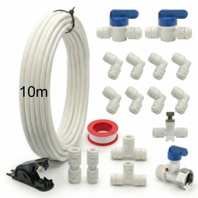 정수기호스10m + 6mm피팅 아답터 연결 부품 설치 세트 어항 환수 미세유량기 포함 [블루하운드], 1세트, H세트