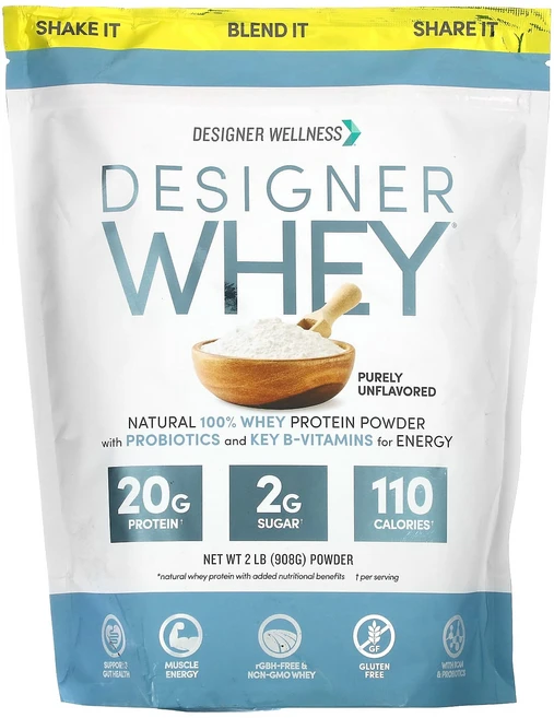 Designer Wellness 디자이너 유청 천연 100% 유청 단백질 순수한 맛과 향 무첨가 2 파운드 (908 g), DesignerWellness디자이너유청천연100유청단, 908g, 1개 - 쿠팡