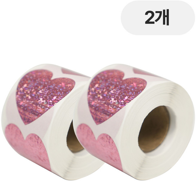디어플레이스 홀로그램 반짝이 롤스티커 500매, 2개, 02 스파클 핑크 3.8cm_하트