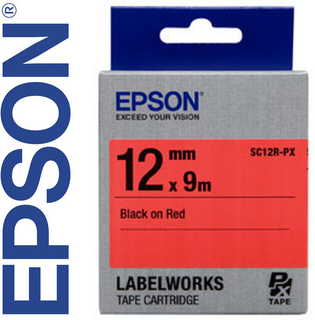 *정품* [ EPSON ] 라벨테이프, SC12R(빨강바탕/검정글씨/폭12mm), 1개