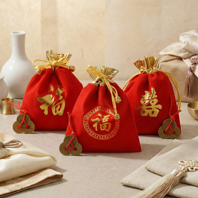 황금 복주머니 설날 세뱃돈 봉투 엽전꾸러미 3P세트