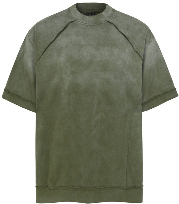 【解構拼接】男士T恤 短袖T恤 潮牌T恤 寬鬆T恤 休閒T恤 做舊噴繪 漸變設計 毛領裝飾 春秋季穿搭 街頭潮男必備