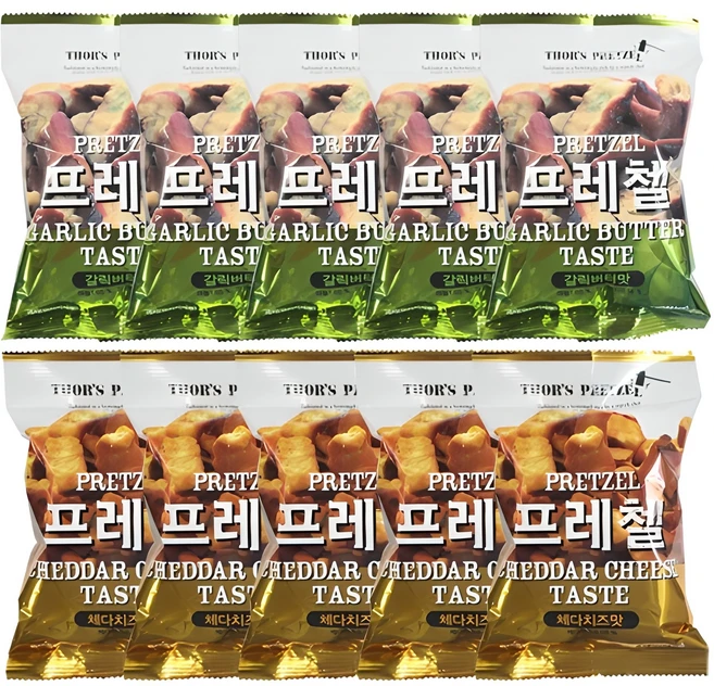 [파란푸드] 프레첼 갈릭버터맛5봉+체다치즈맛5봉, 85g, 10개 - 쿠팡