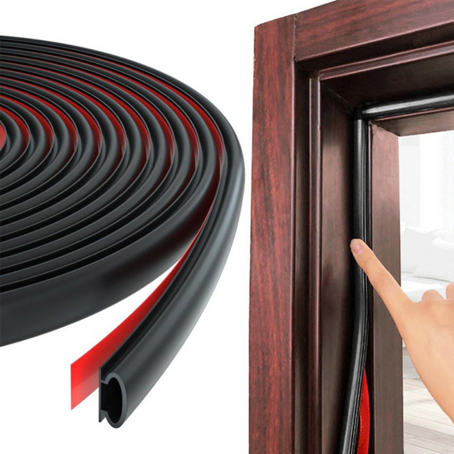 6m Soundproofing Weather Stripping Rubber Windproof Door Seal Strip D-Shape Self-adhesive Draught Ex, Black