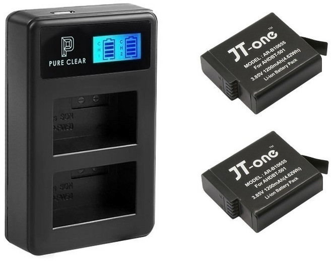 퓨어클리어 고프로7 고프로6 고프로5 2구 LCD 호환충전기1+호환배터리2 충전셋, 1개, 고프로7/6/5 2구 호환충전기1+호환배터리2