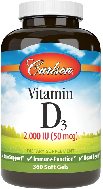 Carlson Vitamin D3 2000 IU (50 mcg) 칼슨 비타민D3 2000 IU 소프트젤 360정, 상세설명참조, 1개 - 쿠팡