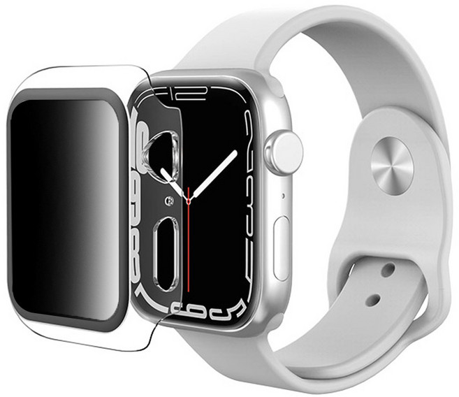뷰씨 애플워치 사생활보호 풀커버 일체형 9H 강화유리 액정보호 케이스, 투명