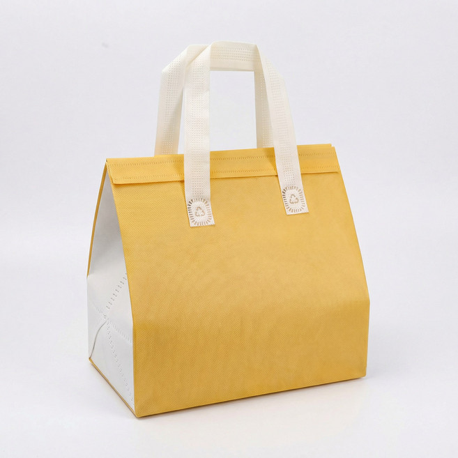 Smileorange 보냉가방 보냉백 도시락보냉백 보온보냉 소형 중형 대형 미니 사이즈 은박 보냉백 테이크아웃 커피 보냉백 일회용 부직포 쿨러백 아이스가방, 10개, 담황색