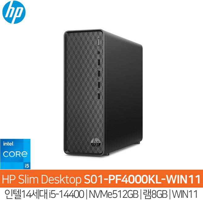 HP S01-PF4000KL-WIN11 14세대i5-14400_(NVMe512GB)_8GB_WIN11Pro/HP컴퓨터/슬림PC/사무용PC/HH, S01-PF4000KL, WIN11 Pro, 512GB, 8GB, 블랙
