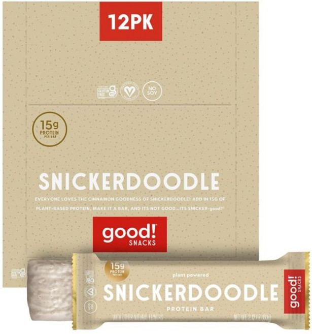 good 케이크 스낵 굿 스낵스 비건 생일 프로틴 바 글루텐 프리 식물성 저당 코셔 대두 무첨가 비변형 15g 단백질 12개입, 스니커두들, 12개 (1팩), 1개