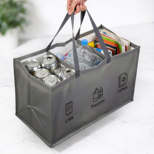 앤썰 재활용 3칸 일체형 분리수거함, 그레이