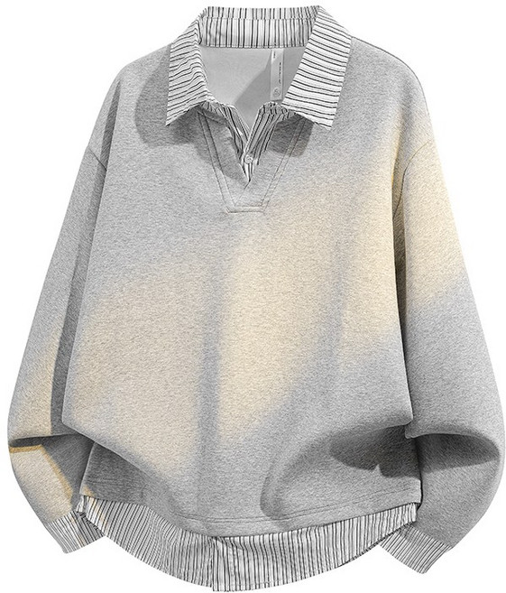 Asure 남자 맨투맨 레이어드 셔츠 페이크 투피스 루즈핏 긴팔 꾸안꾸