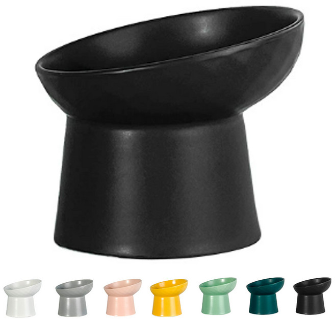 모아펫 경사형 원형도자기 반려동물 식기, 블랙, 1개