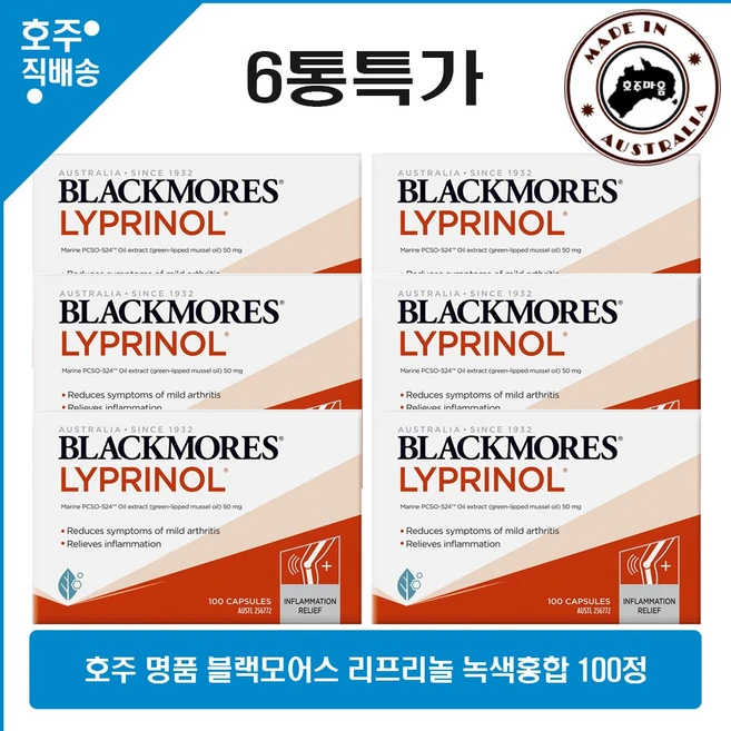 블랙모어스 그린 입 홍합 리프리놀 마린 밸류 팩 100캡슐 6병특가, 6개, 100정 - 쿠팡