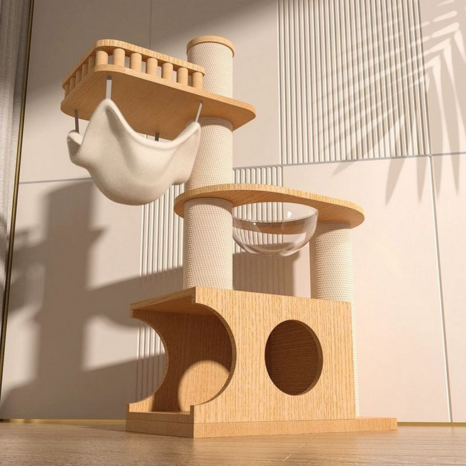 와일드베이스 고양이 원목 캣타워 캣폴 스크래쳐 캣트리 사계절 캣하우스 집, 1개, S1l 등급 도장 100x30x60cm