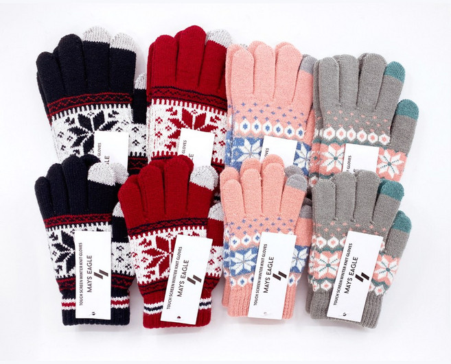 1+1 키즈 눈꽃 니트 장갑 스마트폰 터치 장갑 아동용 여아 남아 초등학생