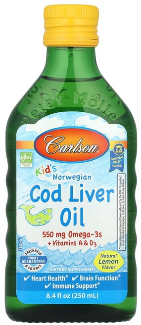 칼슨랩스 키즈 노르웨지안 코드 리버 오일 오메가 3 레몬맛, 1개, 250ml - 쿠팡