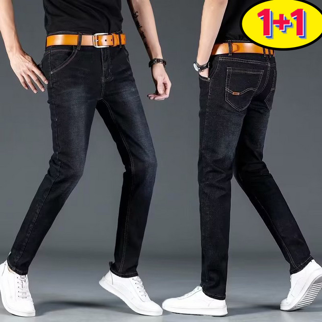 AOKADA 1+1남성 여름 스판 청바지 루즈핏 일자 데님 팬츠