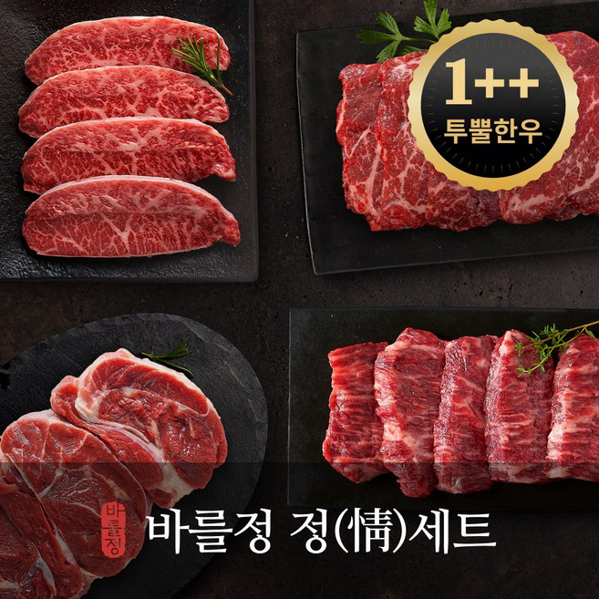 바를정한우 정세트 A 마장동 ++1등급 한우 명품 등심 업진살 국거리 불고기 투뿔 소고기 부모님 선물세트 구이용, 3세트