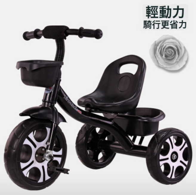 DFMEI 兒童三輪車腳踏車1-3-5-2-6週歲可摺疊嬰兒手推車寶寶自行車, 黑色:如圖