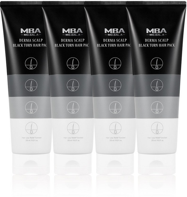 MBA 탈모완화 모발영양 집중케어 탈모케어 새치커버 모발아 더마 스칼프 블랙턴 헤어 팩 270ml, 4개