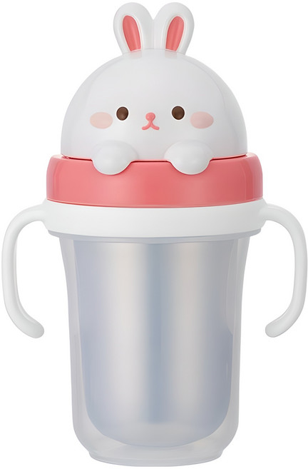 에디슨 프렌즈 흘림방지 이중 스텐 빨대컵2, 300ml, 1개, 흰토끼래니