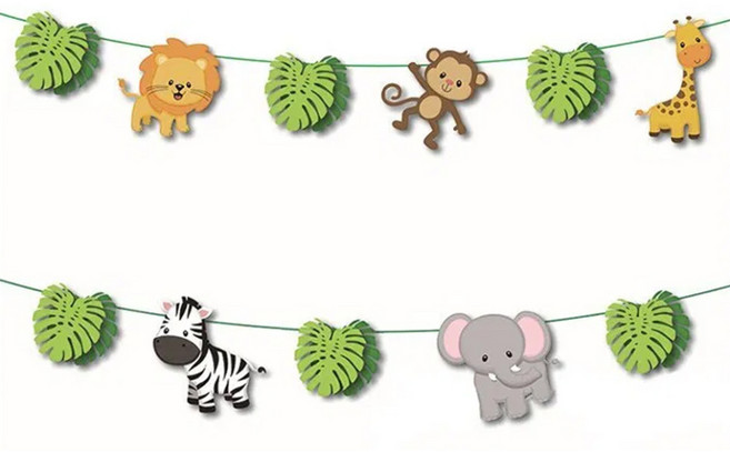 사파리 동물 잎사귀 가랜드 파티 데코 생일