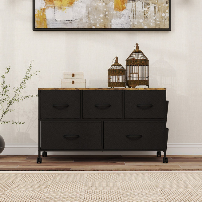 소웰홈 패브릭 2단5문 모던 TV수납장, 블랙, 5단