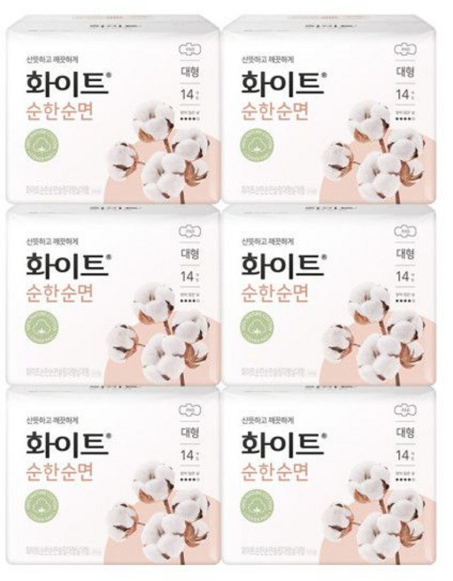순한순면 대형 14매 X 6팩 날개형 생리대 화이트, 대형/슈퍼